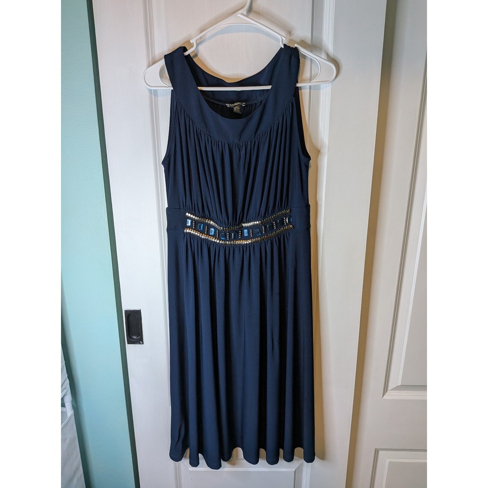 Haani Navy Blue Embellished Empire Waist Sleeveless Midi Dress Womens Size M